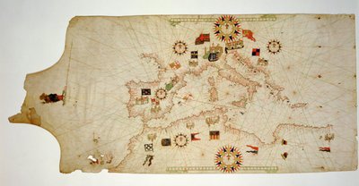 Miniature Nautical Map of the Central Mediterranean, 1560 by Matteo Prunes